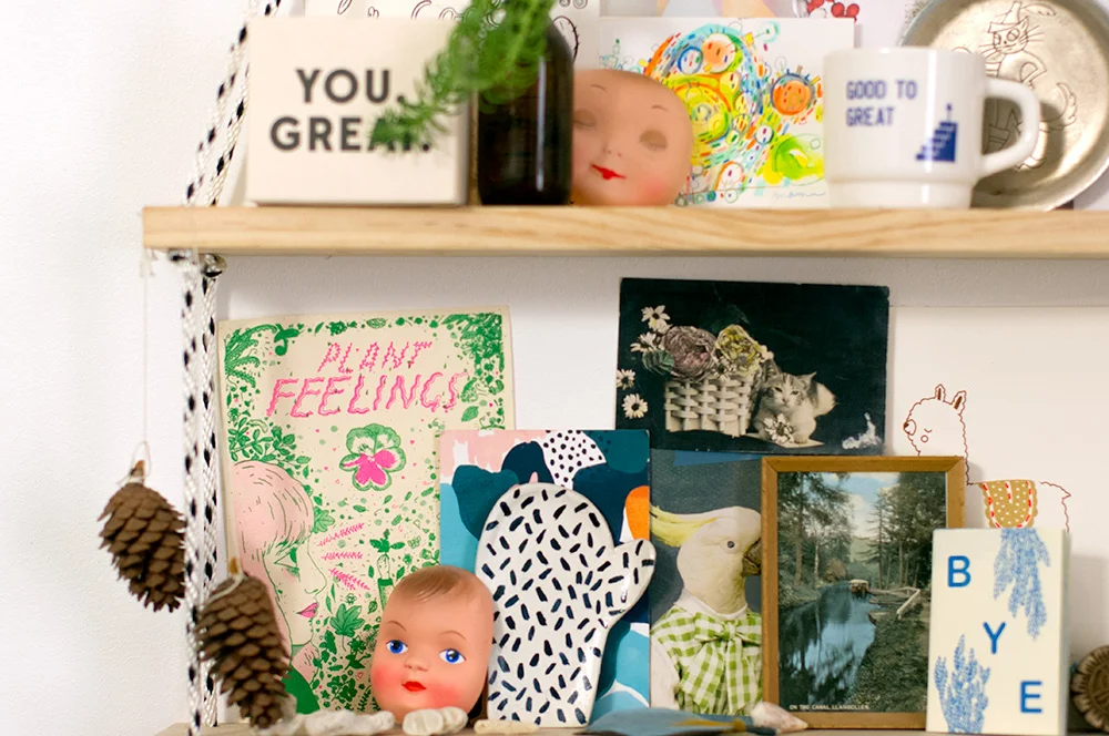 Esther's inspiration shelf. Photo by Susan Fitzgerald.