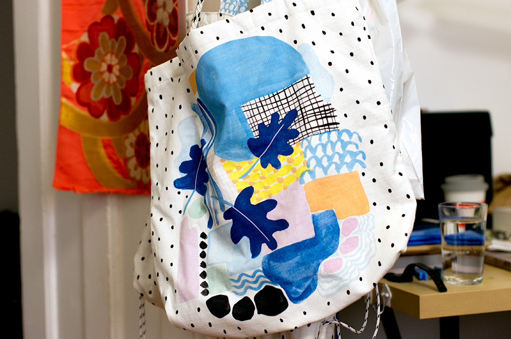 A bag featuring Esther's digitised painting. Photo by Susan Fitzgerald.