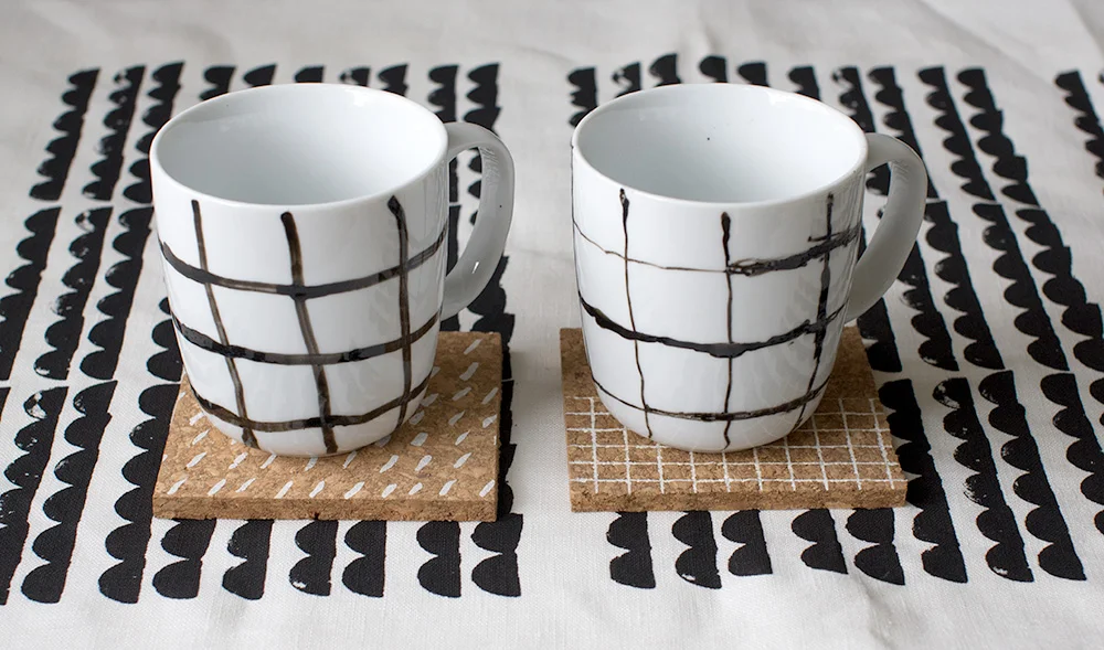 For the mug on the left I used the 1.2mm pen and the mug on the right, the 0.7mm pen. I love the wonkiness of the lines most of all.