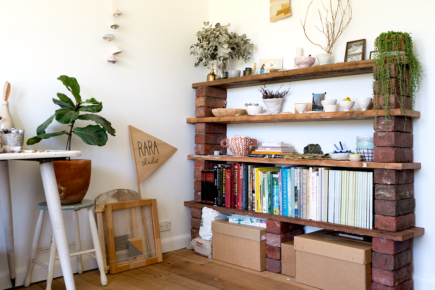Bookshelf in Aliça's studio. Photo © Susan Fitzgerald 2017.