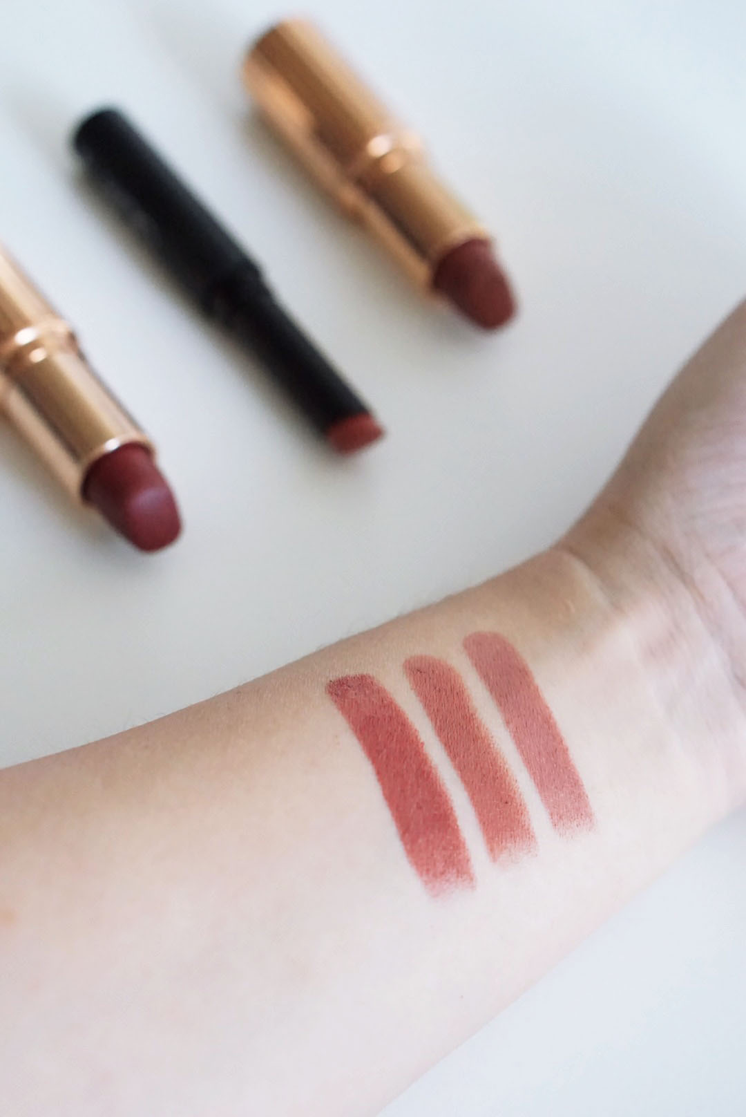 L-R / Charlotte Tilbury Bond Girl, NARS Tonkin, Charlotte Tilbury Very Victoria