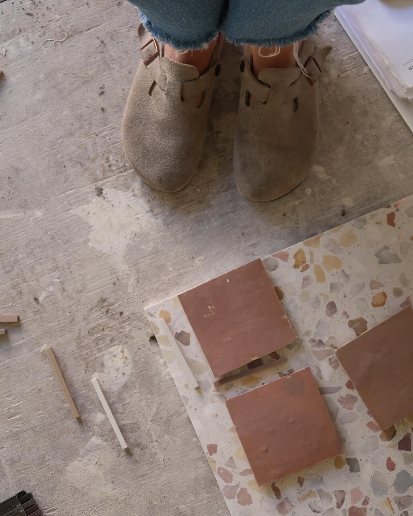 April is going to be a fun progress month at the house! Choosing grout colors for our tiles + paint colors to pair with our wallpaper (for a fun laundry room). Bathroom tiles (floors + walls) will be going up soon. Cabinets will start arriving and ge