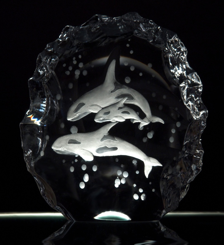 Crystal hand engraved with killer whale