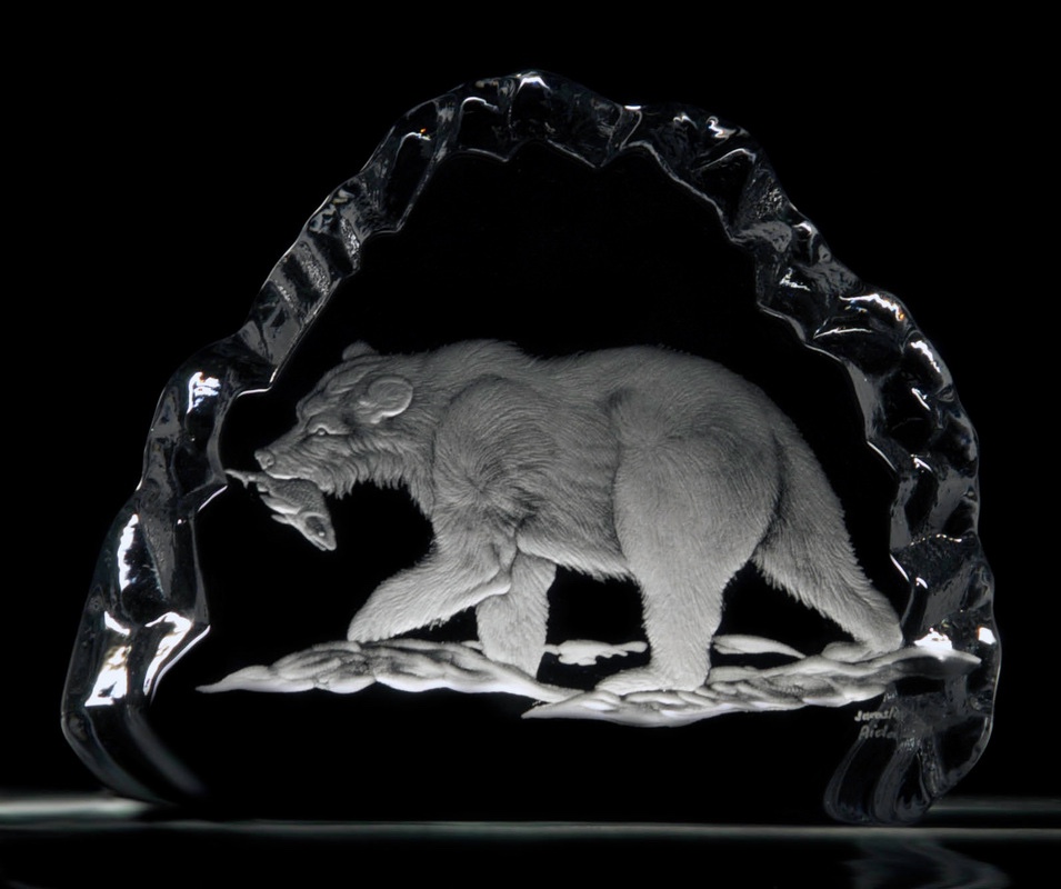 Crystal hand engraved with grizzly bear