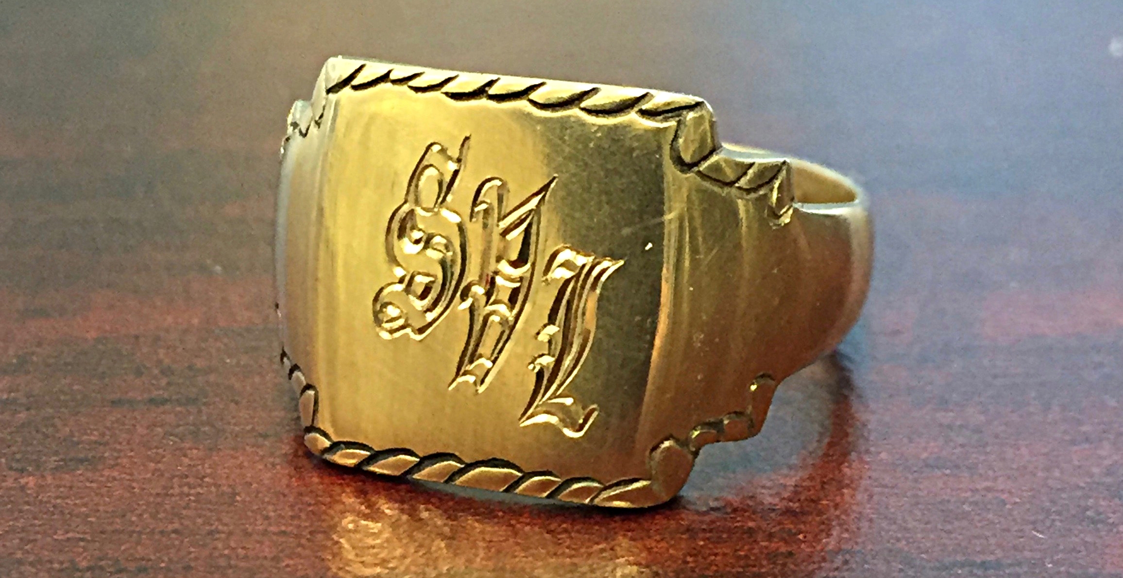 custom hand engraved ring with initials