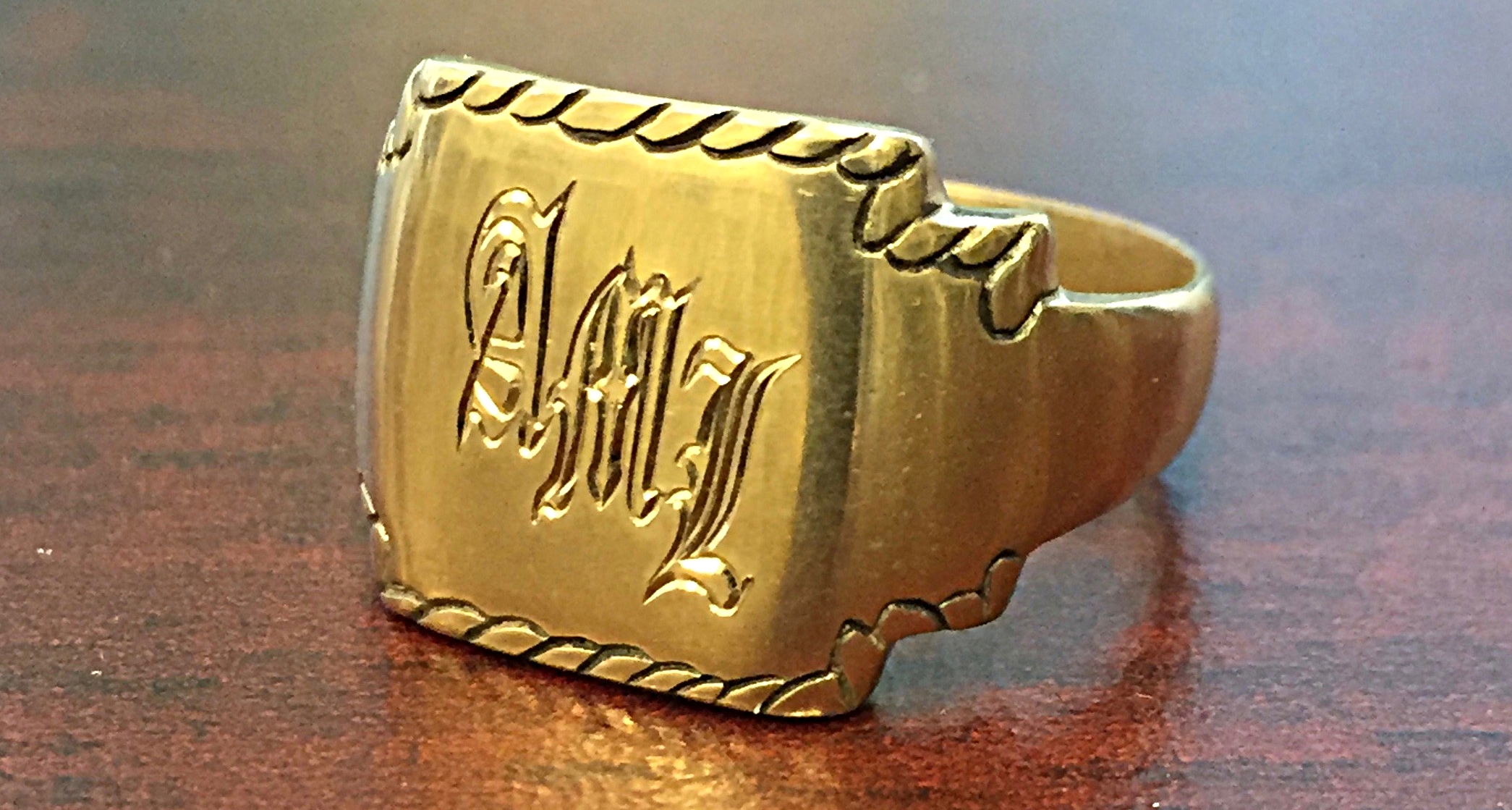 custom hand engraved ring with initials