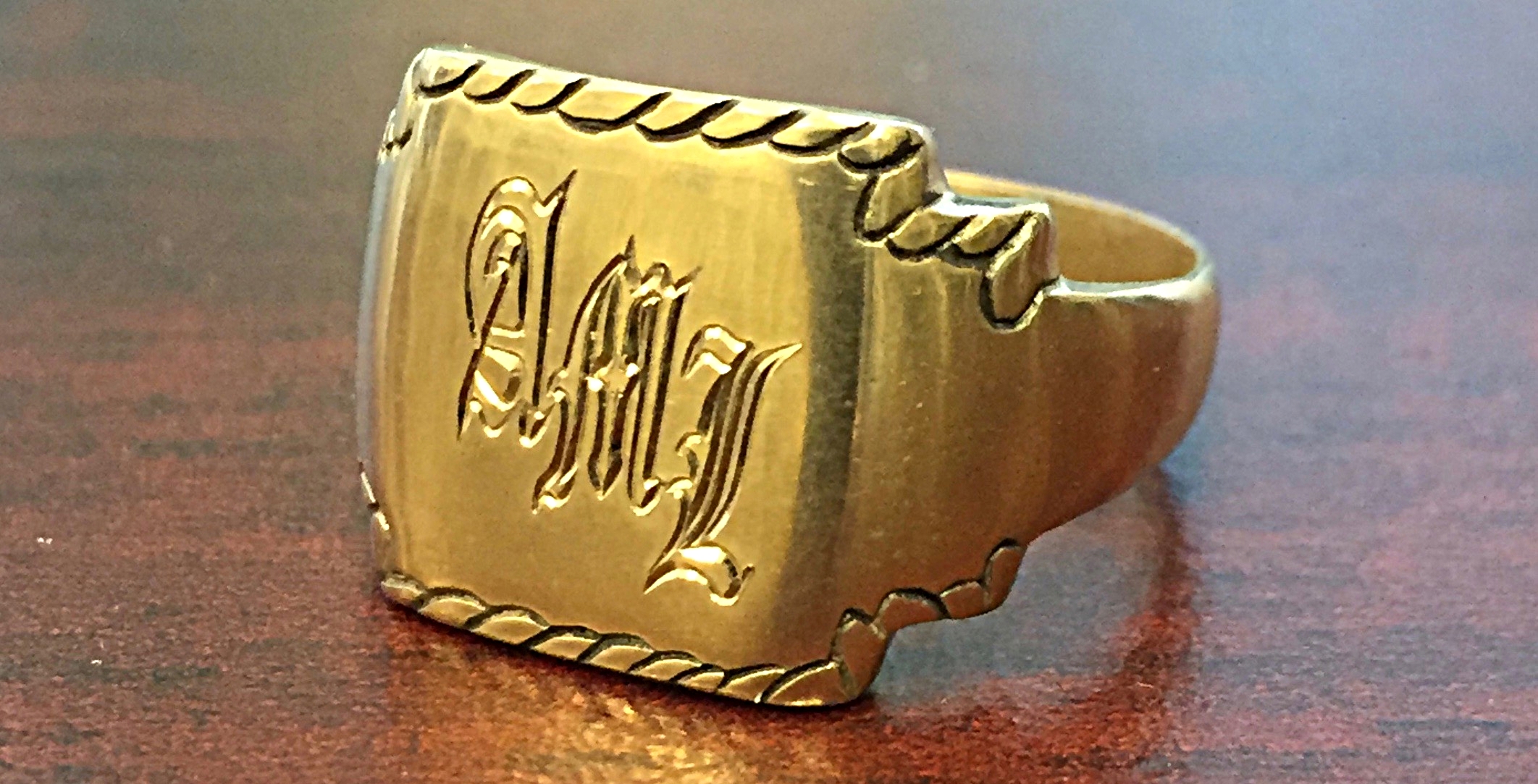 custom hand engraved ring with initials