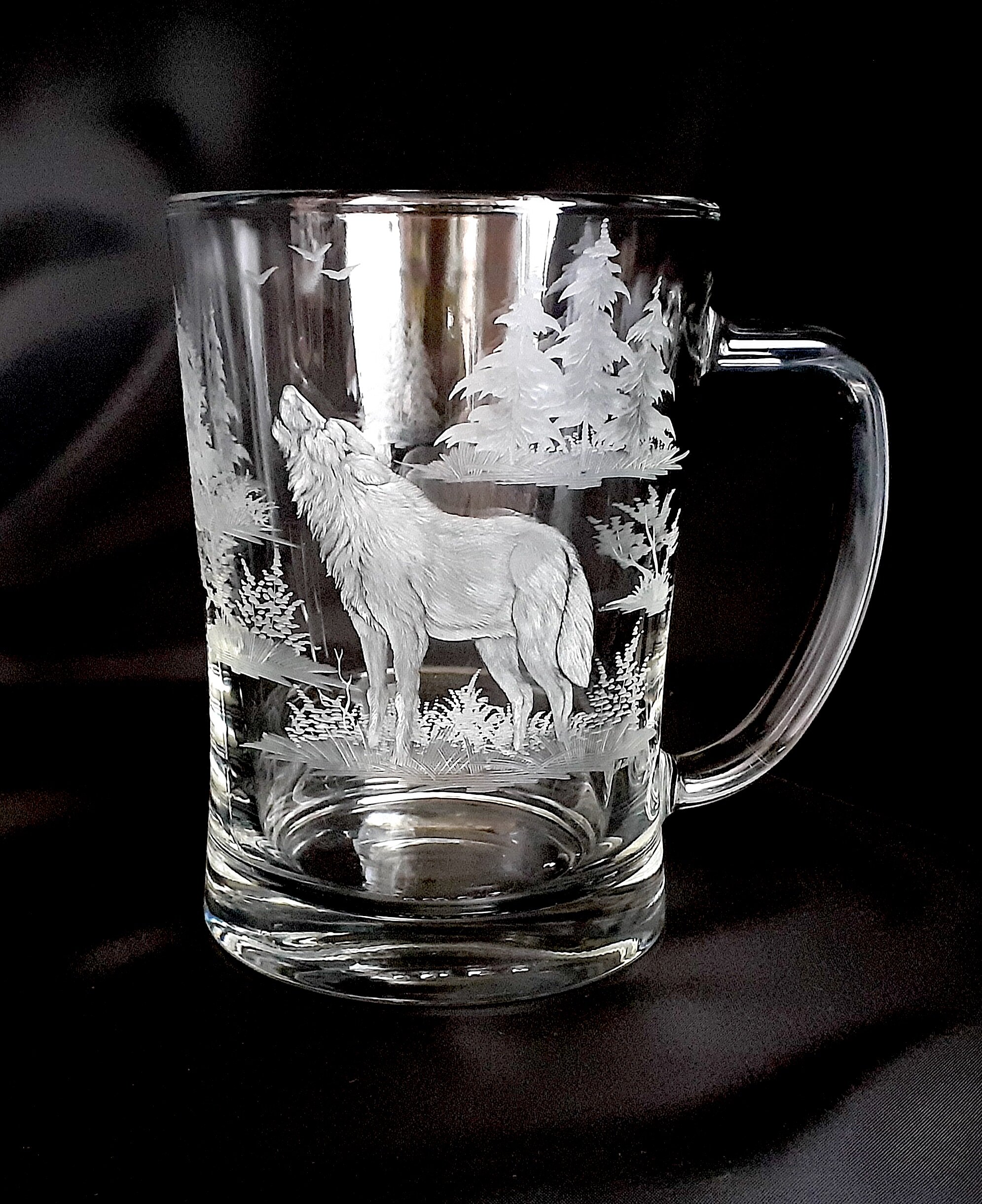 Hand engraved beer mug with wolf ( vlk )