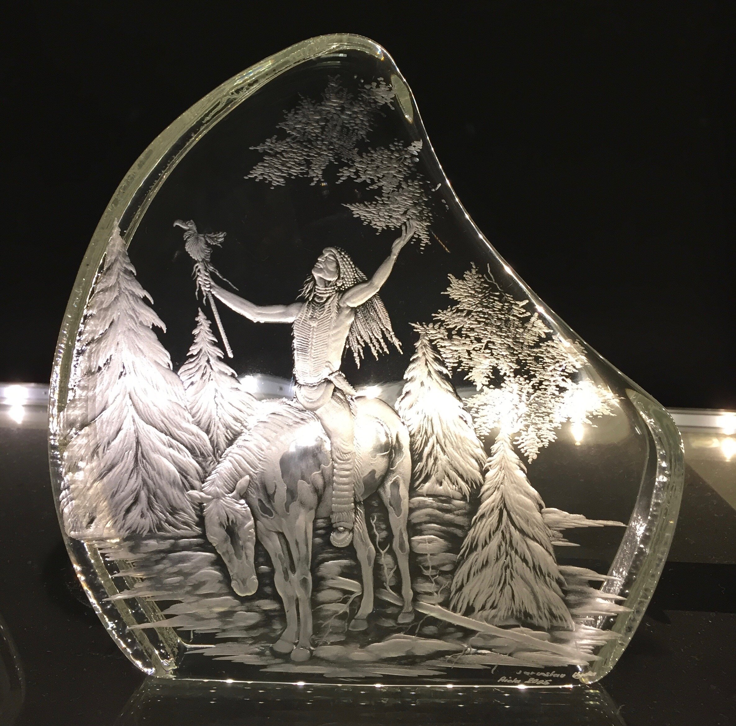 hand engraved crystal sculpture with Indian chef  design 