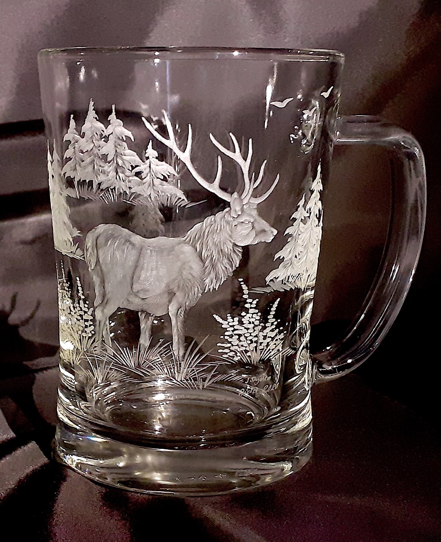 beer mug hand engraved with elk 2 