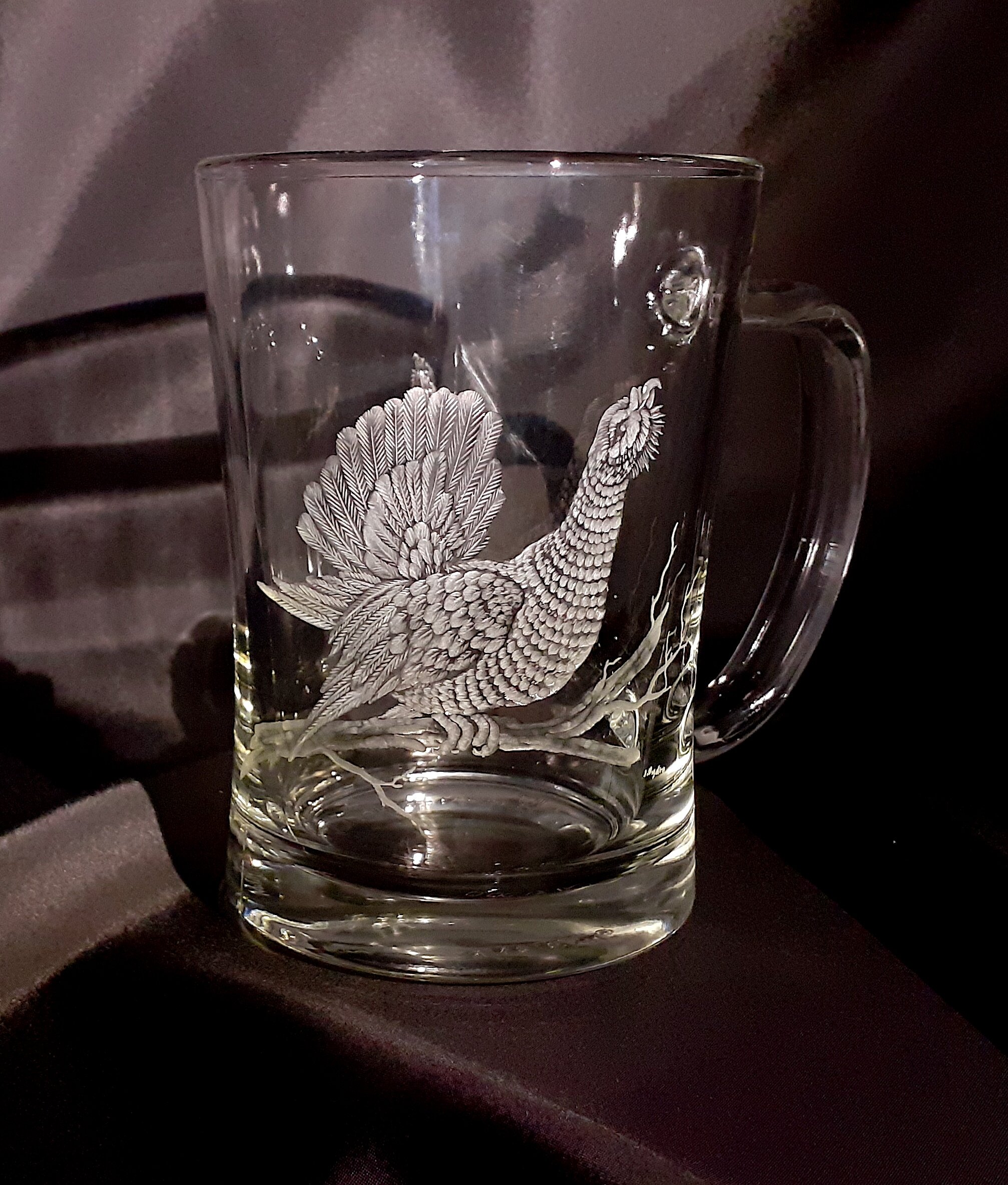beer mug hand engraved with wild turkey 