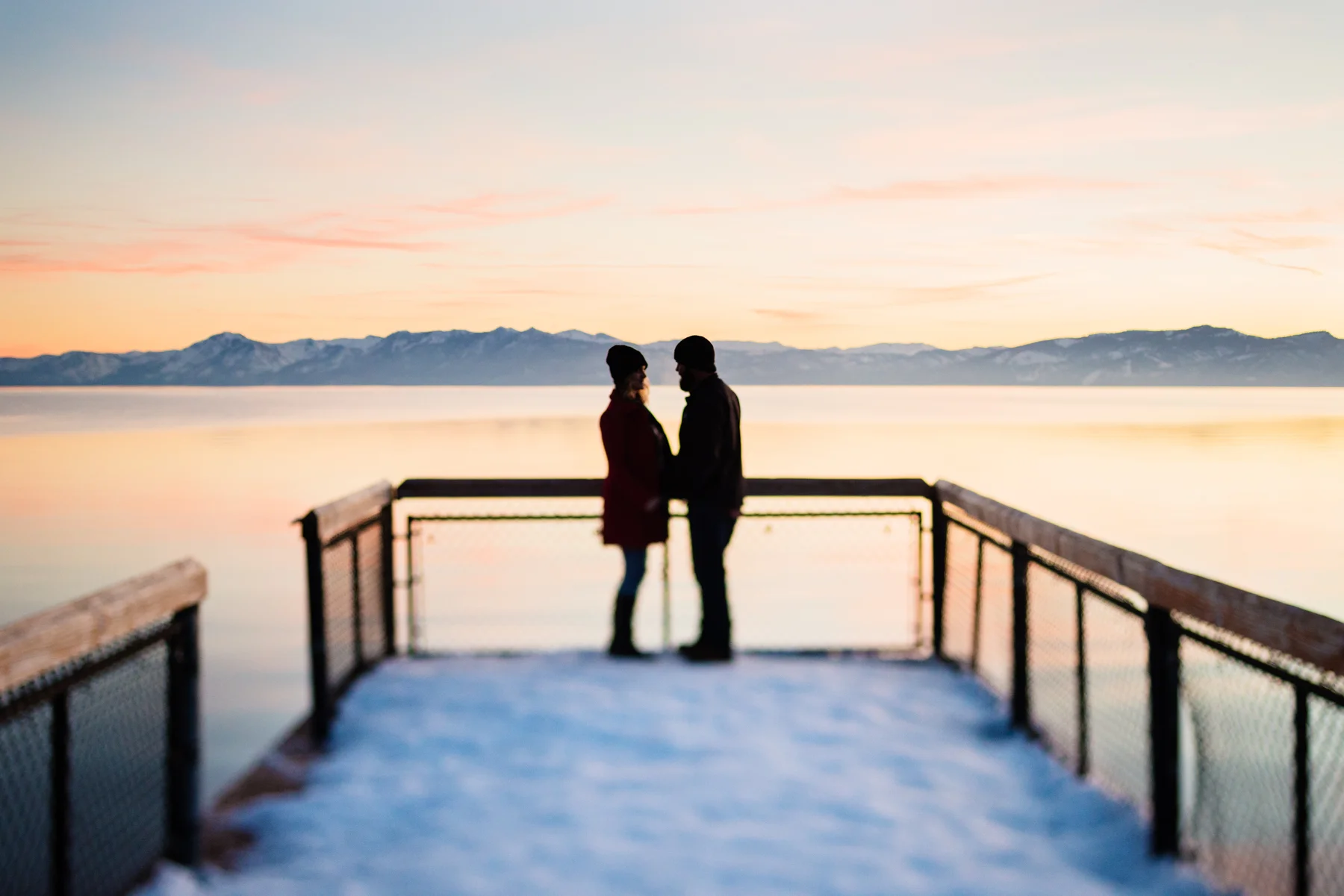 Lake Tahoe Snow Engagement // Sunset on the Lake
