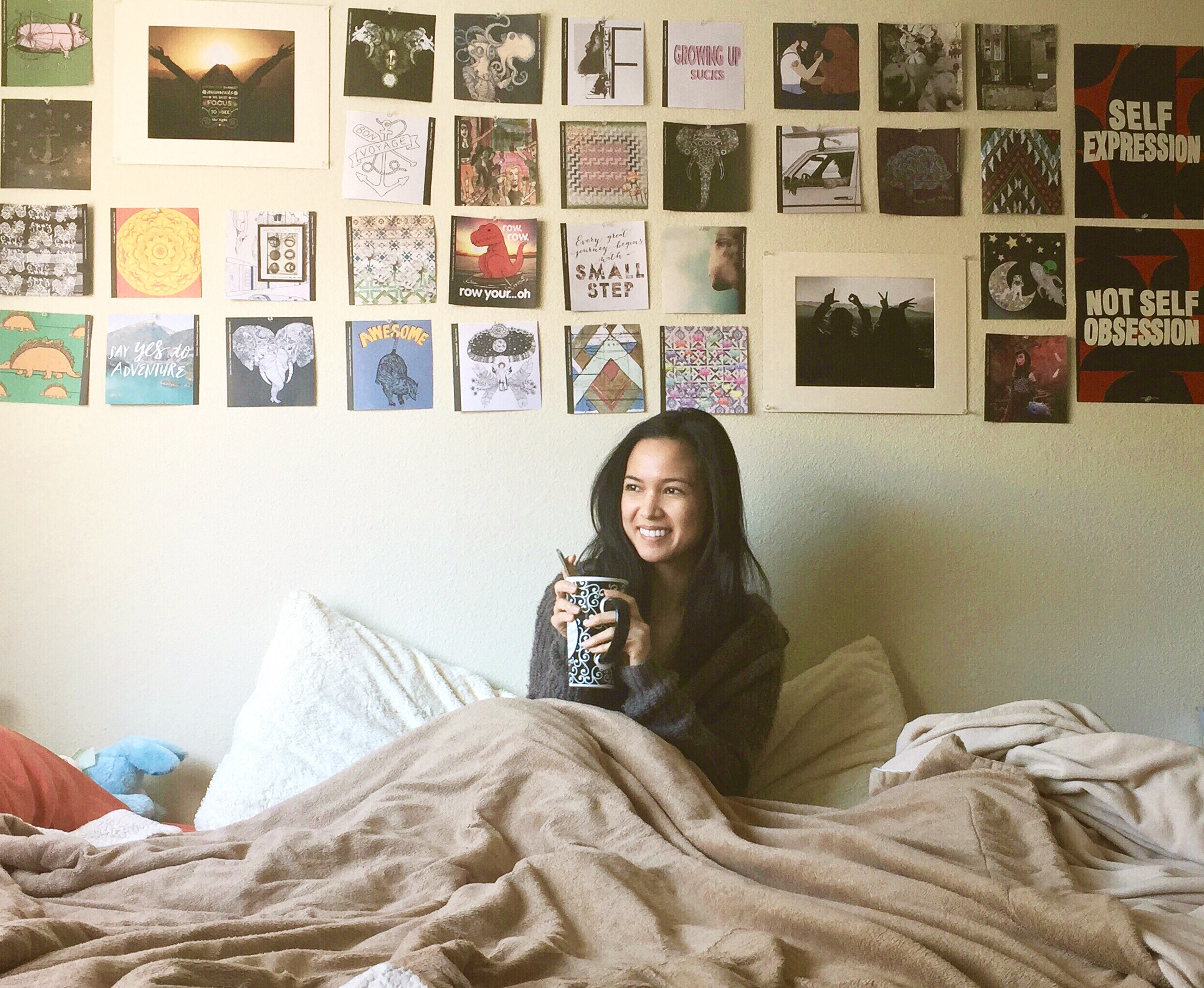 One of my favorite quotes can be seen on my wall in the picture above: "Self Expression, Not Self Obsession". Can I get an AMEN?! ;)