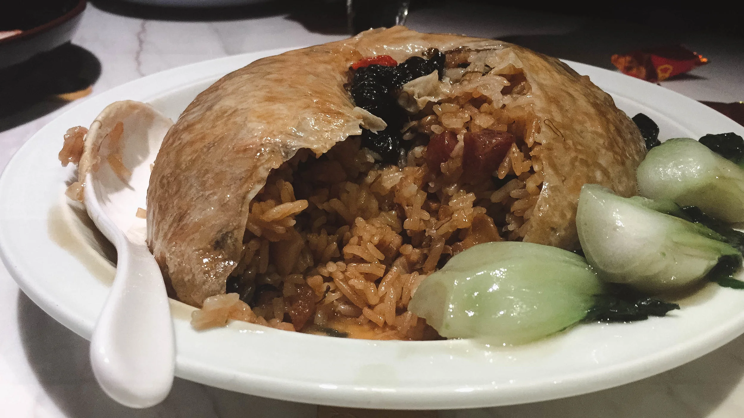 Abalone fried rice in bean curd wrap