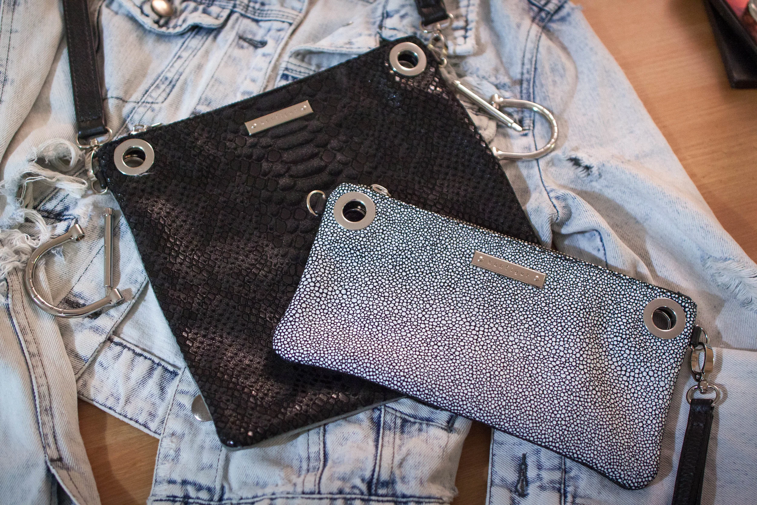 I love using this bag in this contrasting style as the smaller white pebble print clutch stands out so well against the black alligator print.
