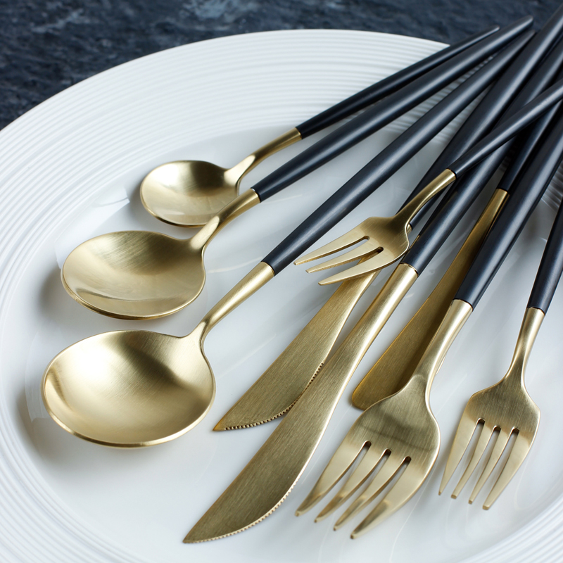 Japanese Style Fine Dining Stainless Steel Cutlery (Gold & Black