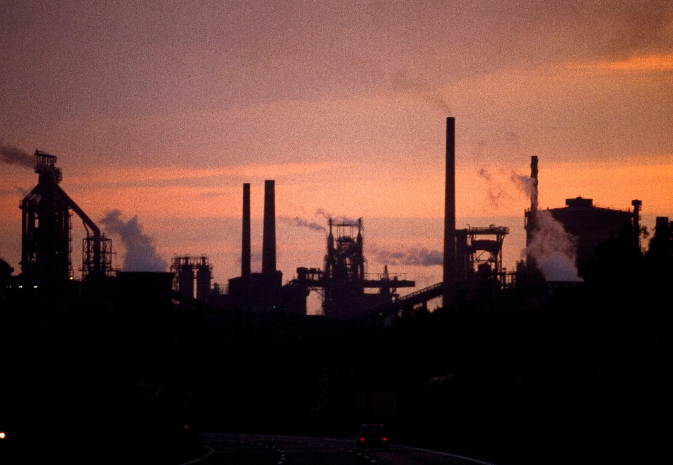 Ruhr Area 1993, steel plants at sunset