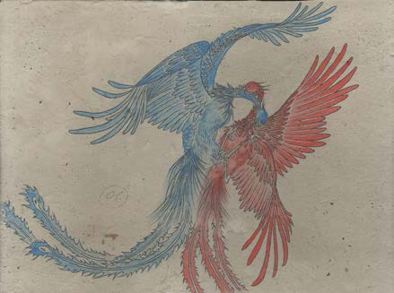 2 phoenix - oil, minerals on plasterboard. 2013 62x42cm