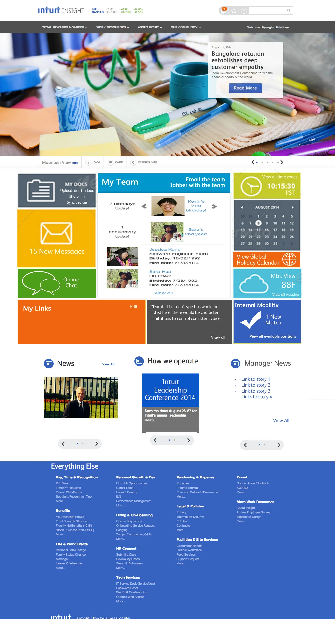 Customized Insight (intranet) home page