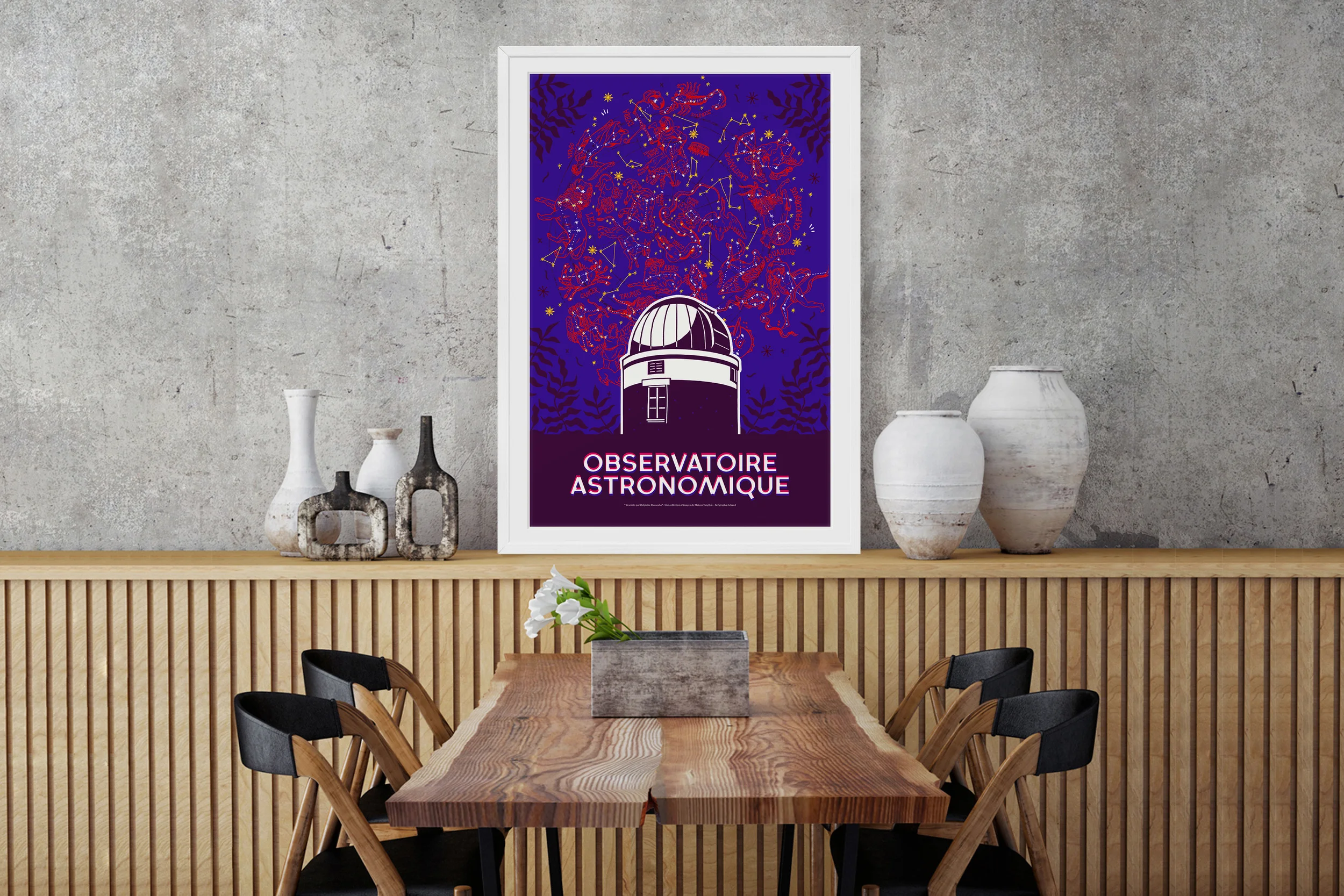 Affiche Sérigraphie, Vesontio, Delphine Dussoubs - L'Observatoire astronomique - salon