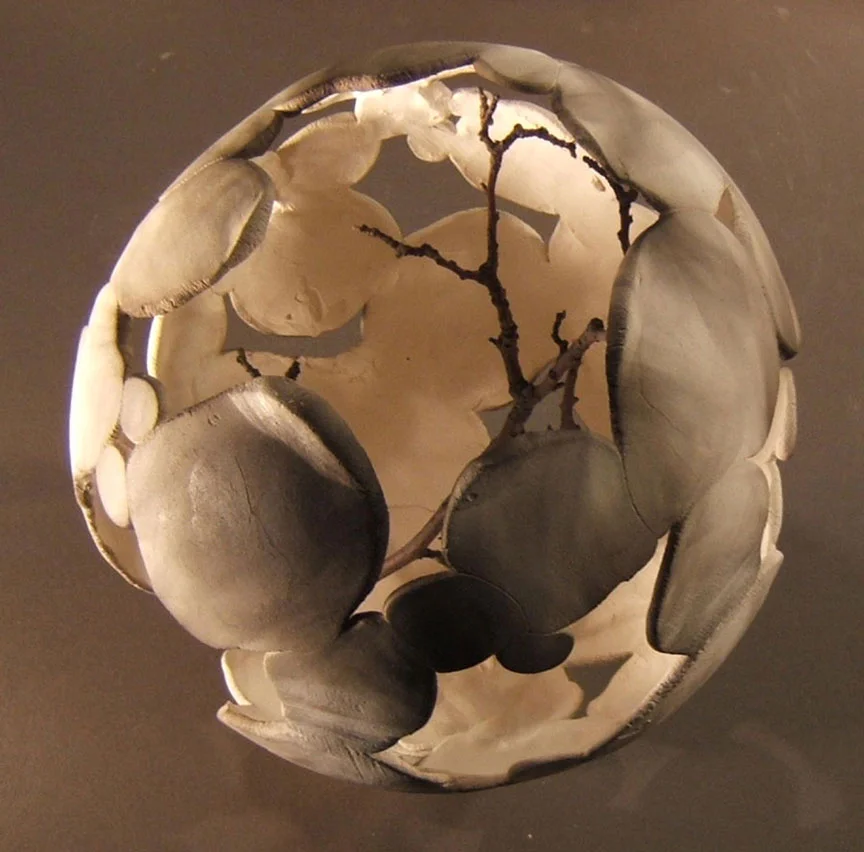2006, smoke-fired white stoneware with branch