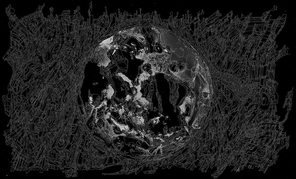 2017 Double X-Ray Magnified Bacteria Tracing with Drawing Ink Jet Print on Paper