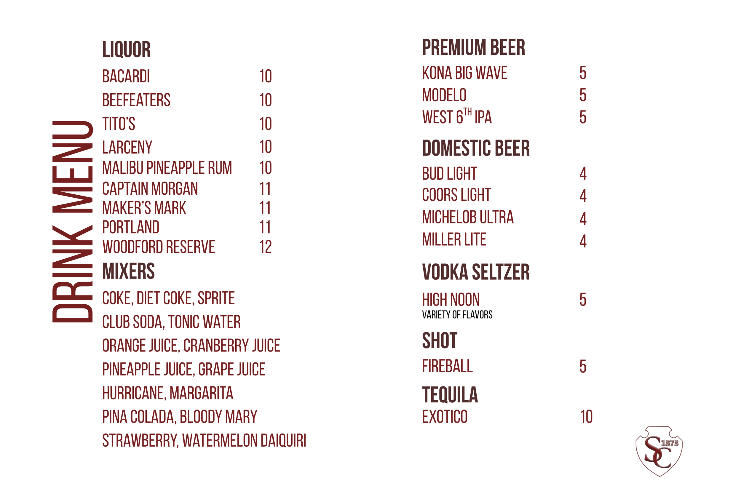 Drink Menu — Standard Club