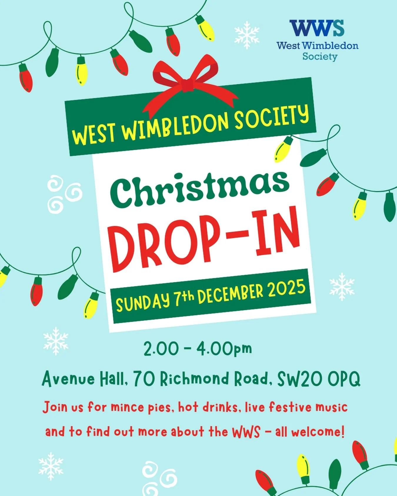 We are very excited to announce our first ever &lsquo;Christmas Drop-In&rsquo; this Sunday (7th Dec) from 2-4pm!🎄☕️🎺

Come and join us at Avenue Hall (SW20) for mince pies, hot drinks, live festive music and to find out more about the West Wimbledo