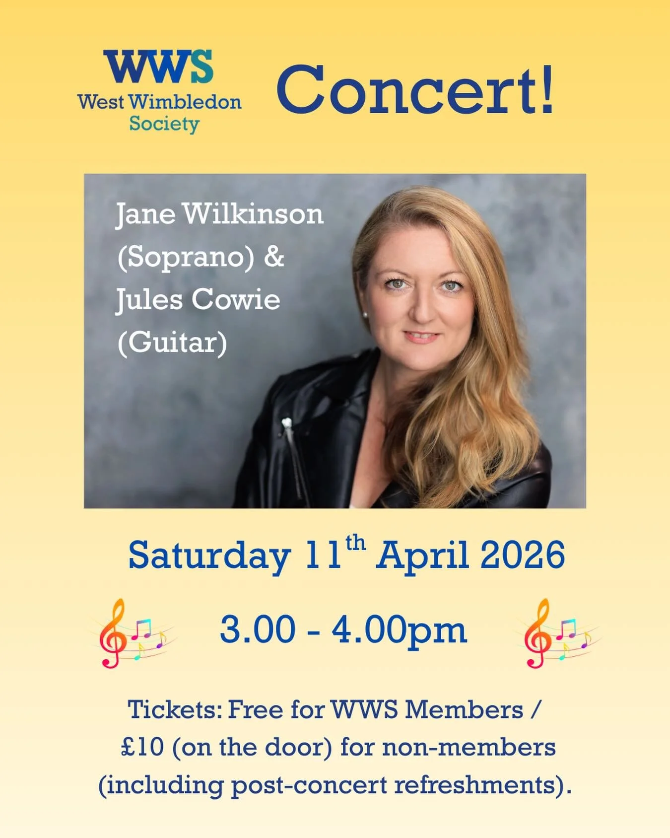 We can&rsquo;t *wait* to welcome back star soprano @janewilkinsonsoprano and her guitarist duo partner @jazzyjules999 for a concert TOMORROW!! Come along at 3pm for a fabulous afternoon of entertainment 🤩🎤🎸

Saturday 11th April
3.00-4.00pm
Avenue 