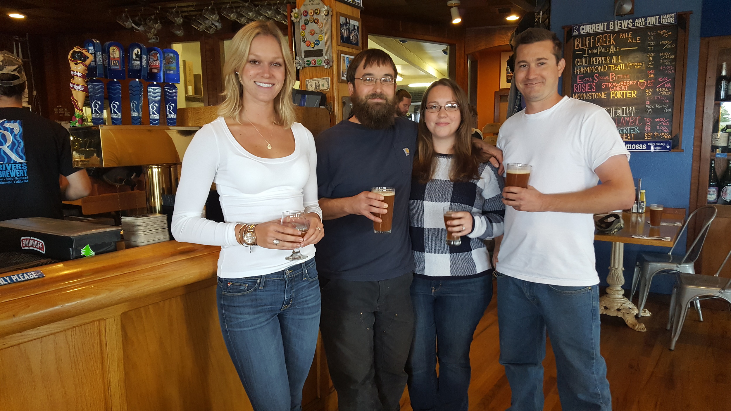 (L to R): Sarah Wilber, Six Rivers Brewery’s HSU business intern and Zero Waste specialist, Lloyd Barker, Stacey Barker and Matthew Eppich from The Local Worm Guy, who compost the brewery’s paper and post-consumer food scraps into worm casings and soil. 