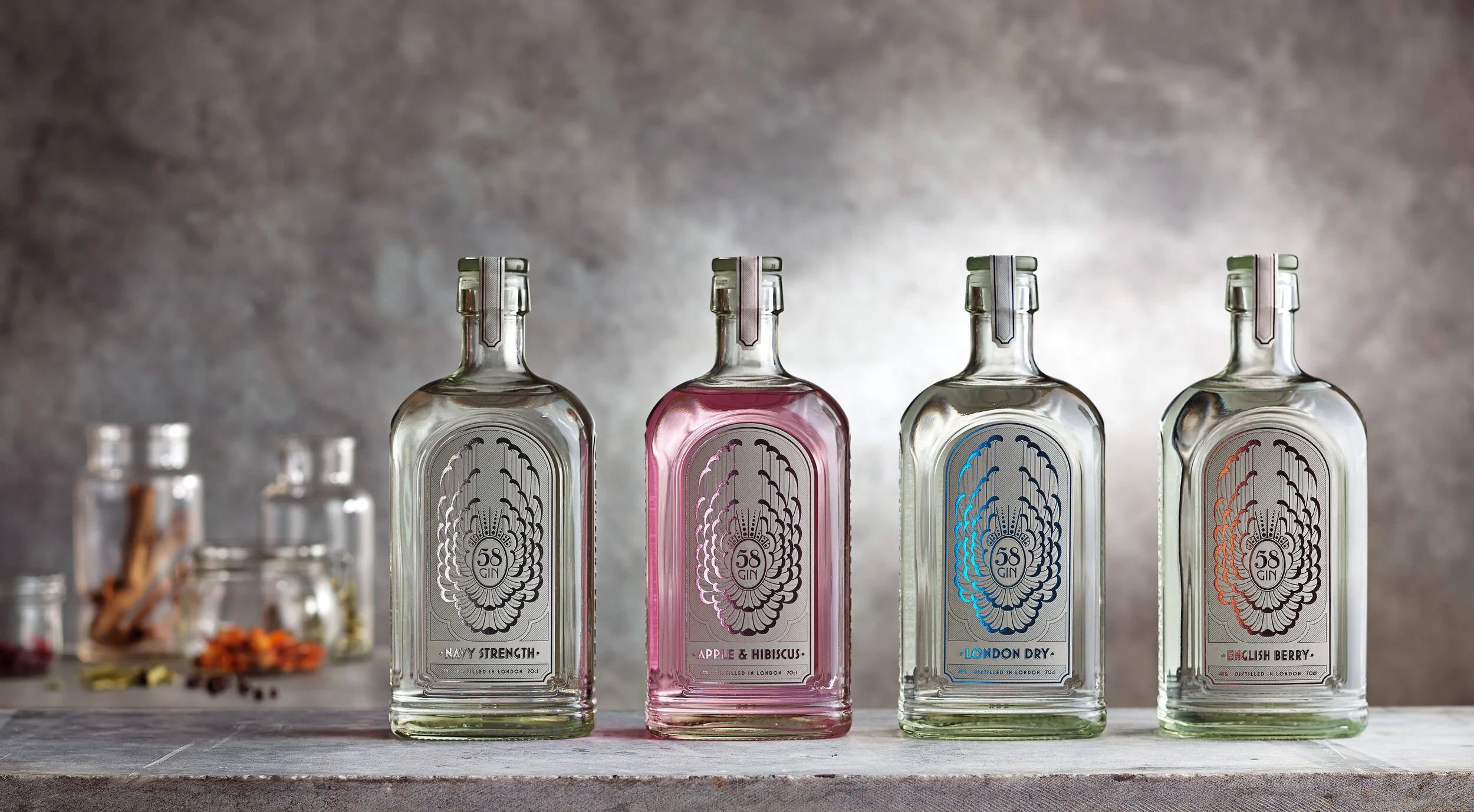 58 Gin Design of a new bottle and label to reflect the brand DNA and ambition, a timeless design well rooted in London gin heritage but not redundantly vintage, with a modern appeal to it. LEARN MORE...