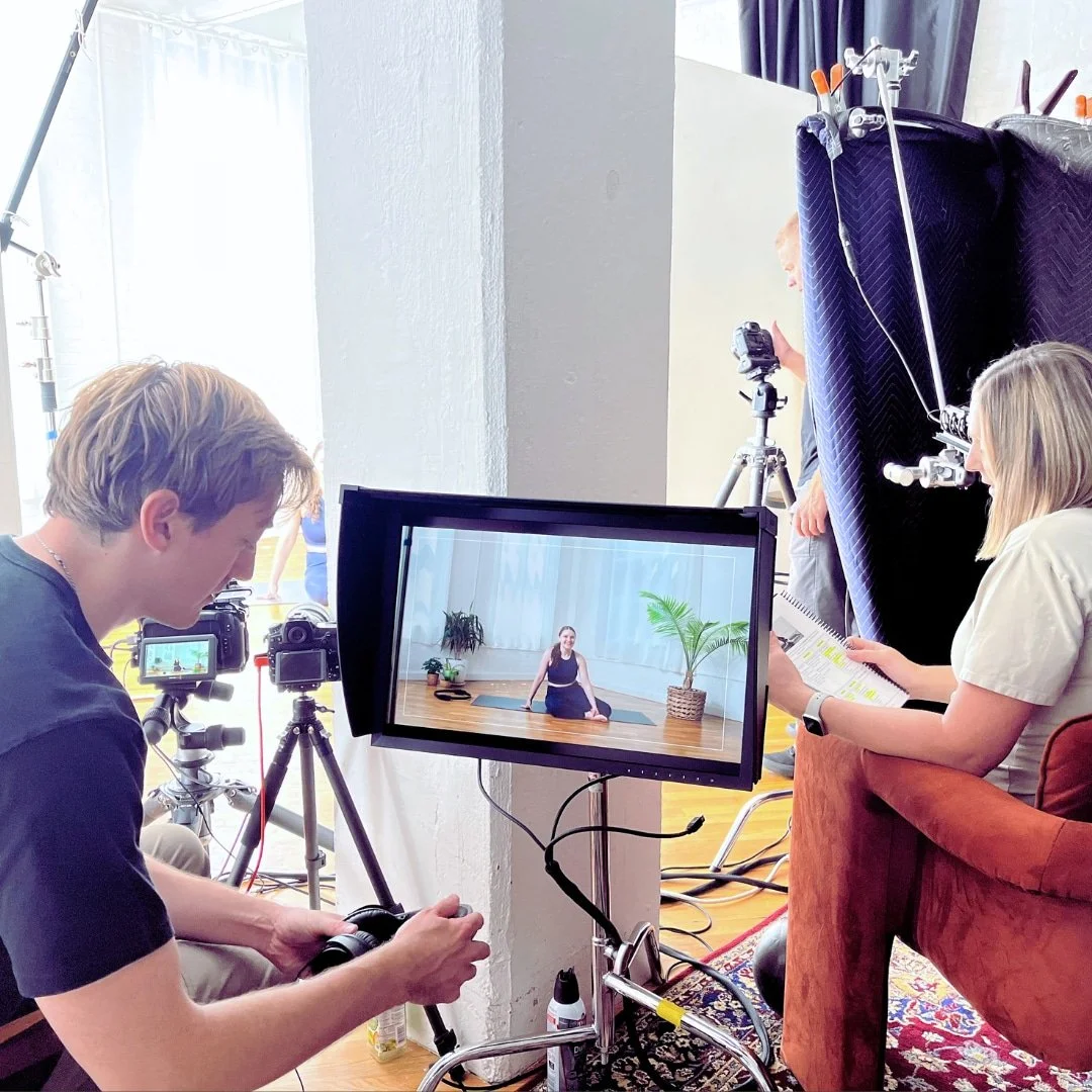 Talia on set filming the SPRING Movement Mat Pilates Certification Video Resources.