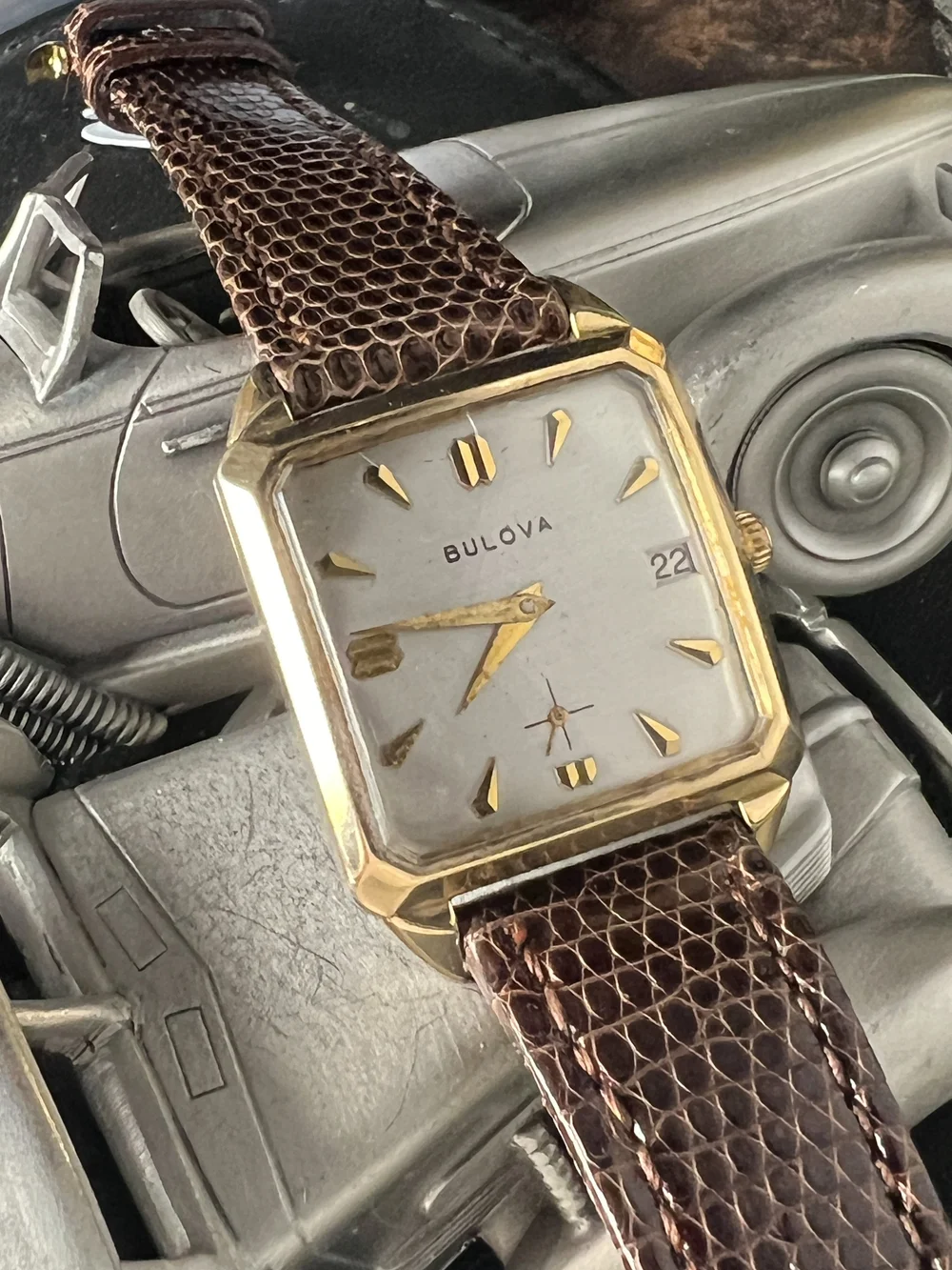Bulova Gold and Silver Vintage Style Watches Bulova Super Seville Gold-Silver-Tone With Black Dial #98B458 main image 4