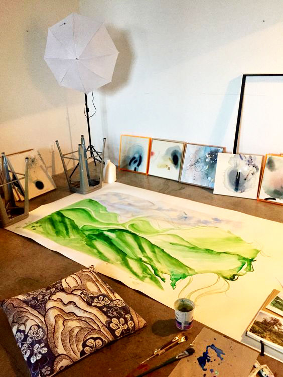 MIchelle Arma's studio (her amazing work all around my painting). Love that girl. 