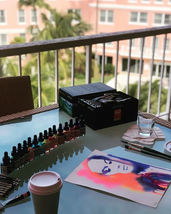 My painting desk on our balcony at the hotel!