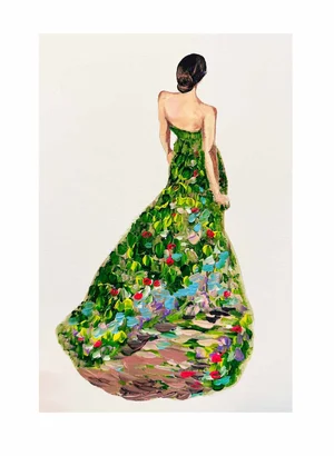 Original 11 x 14", Monet Dress mixed media painting  Jessica Durrant  Illustration