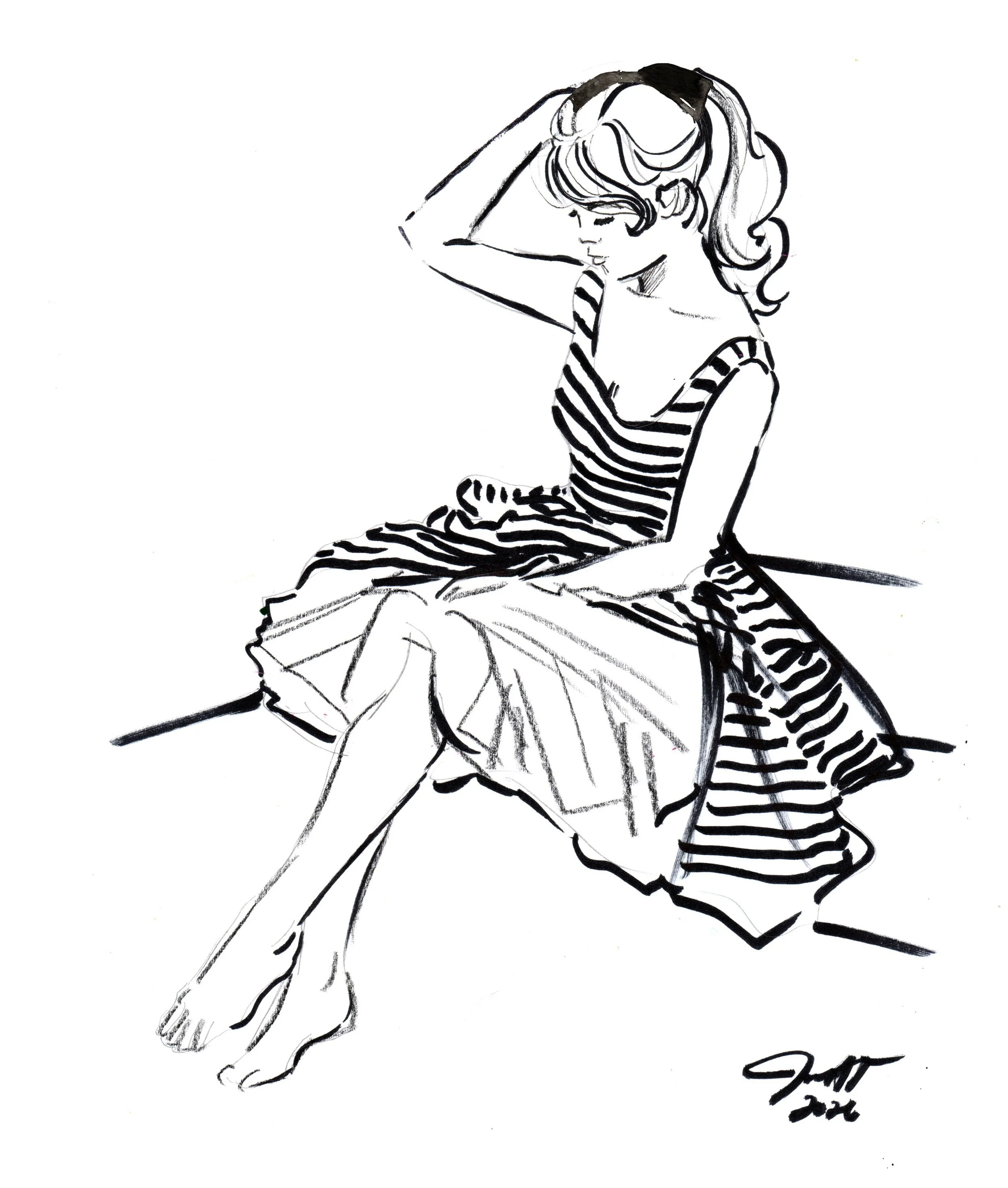 Bardot in striped dress doodle.jpg