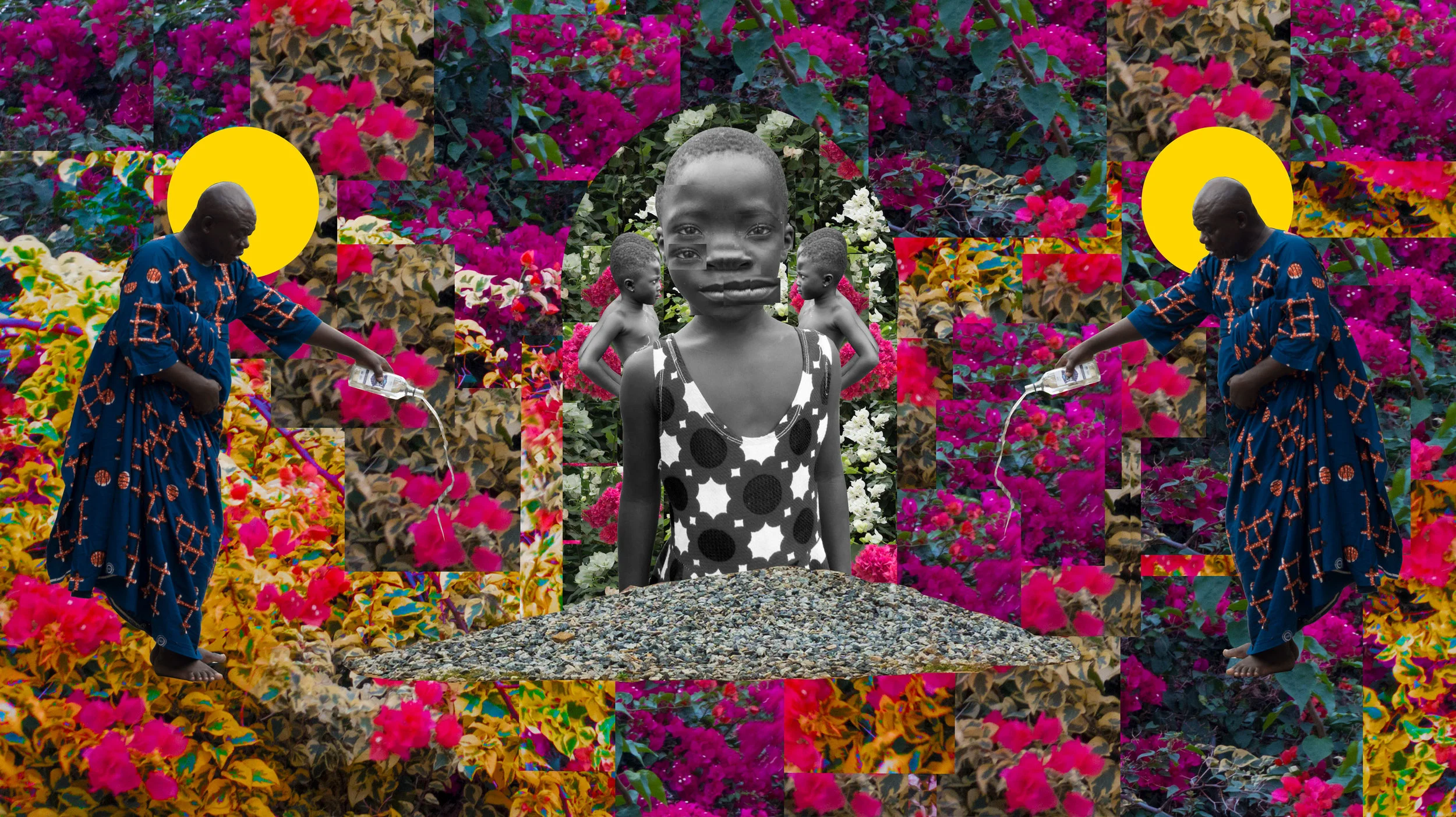 Damon Davis, Libations For Those We Sold , 2018, 62 x 35 in., Digital Collage, Image courtesy of PRIZM Art Fair