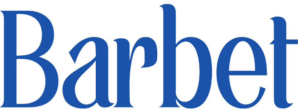 Barbet logo in large blue letters on a white background.