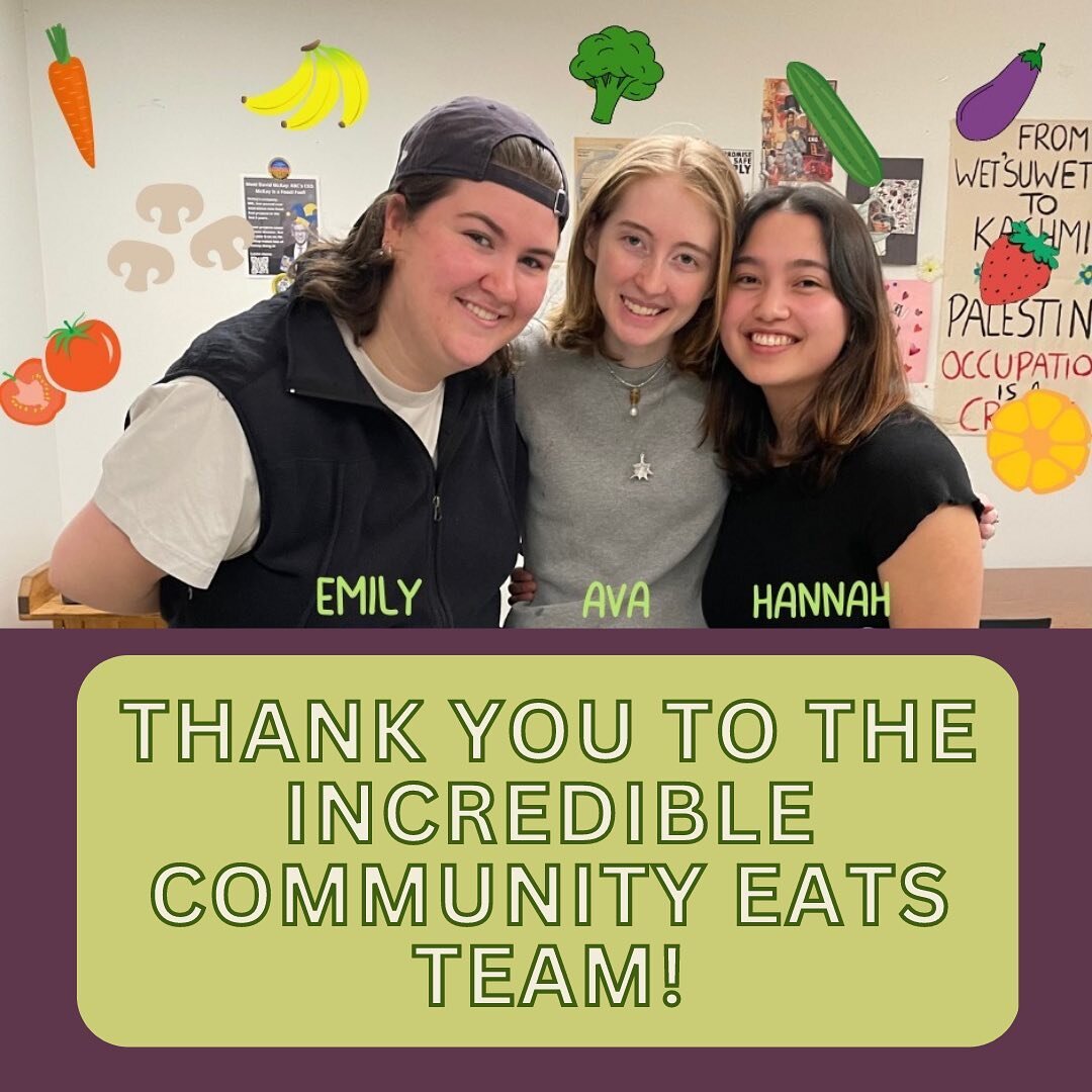 🗣A message from your Community Eats Team: 

🙌 Thank you to everyone who supported us this term and came to eat with us on Fridays! We couldn't have made our delicious meals without you. 🍲

🎥 Don't forget to join us for SAGM this Thursday! We'll b