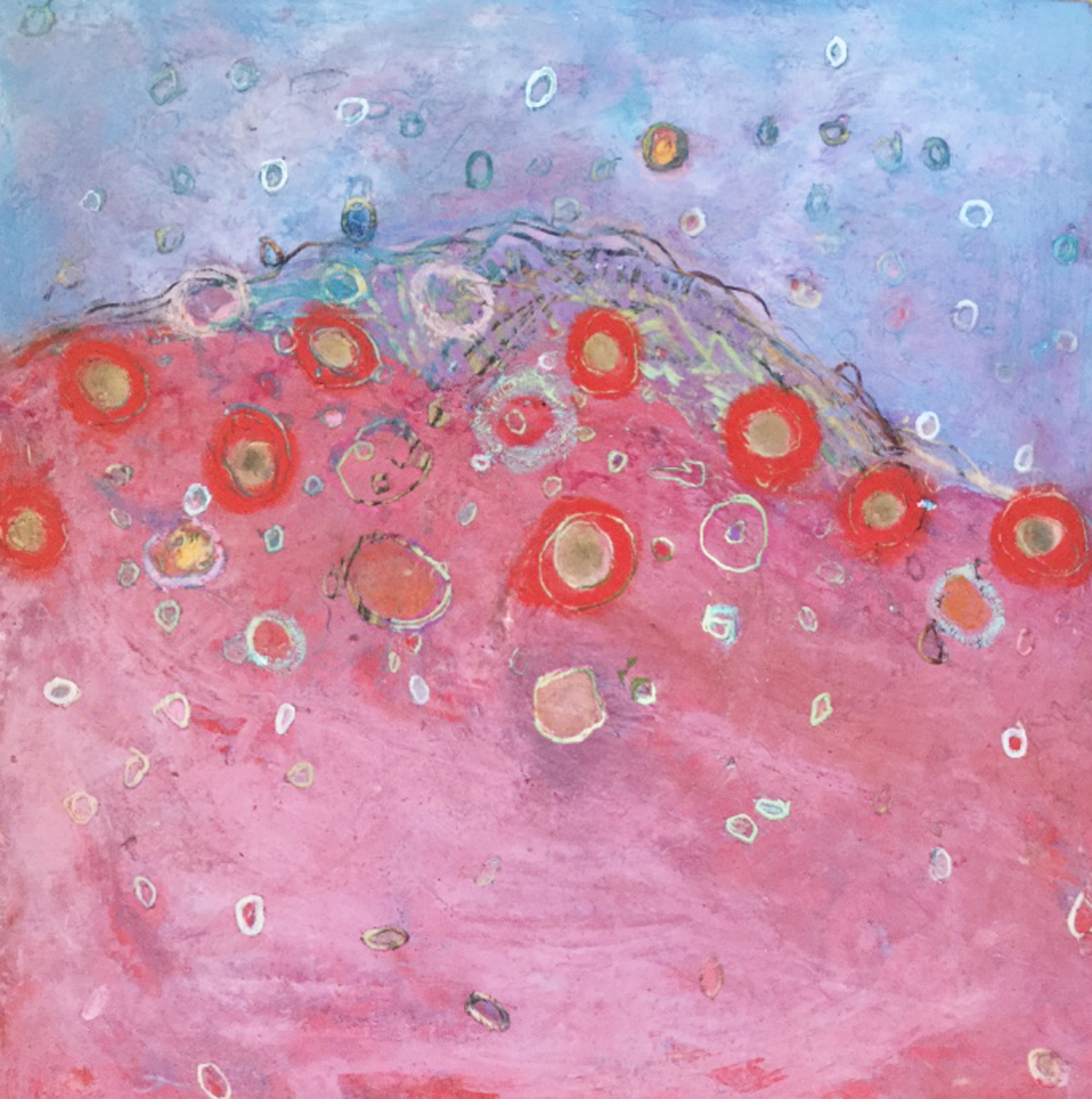 Utterances of Sunlight & Water X, 12" x 12", oil stick, earth pigment, guoache and cold wax on wood.