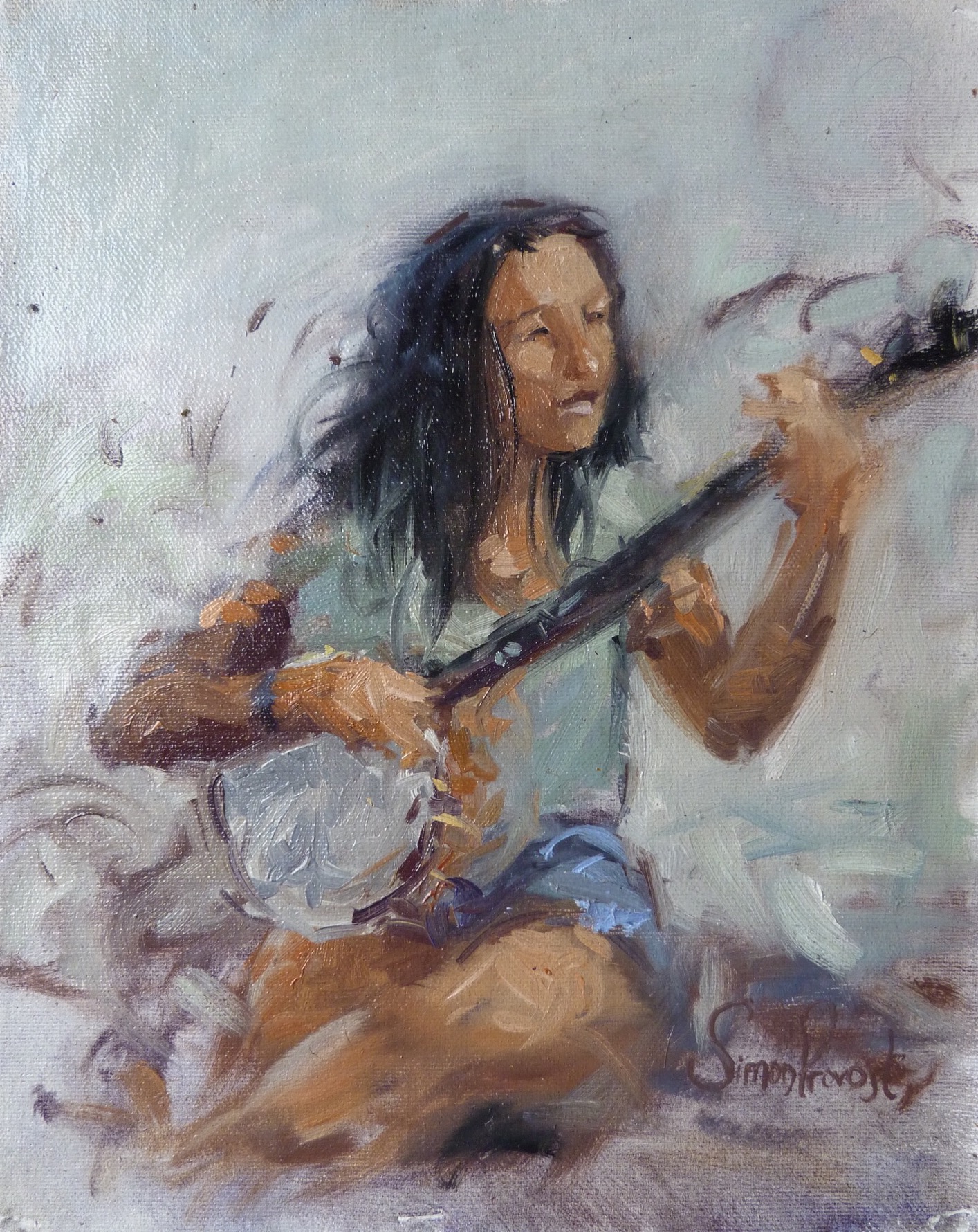 SIMON PROVOST "The Banjo Player", oil, 9"x11", $250