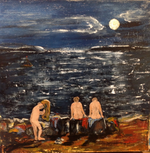 CAROLE JAMES "Skinny Dipping by Moonlight" Acrylic on canvas  14” x 14” $295