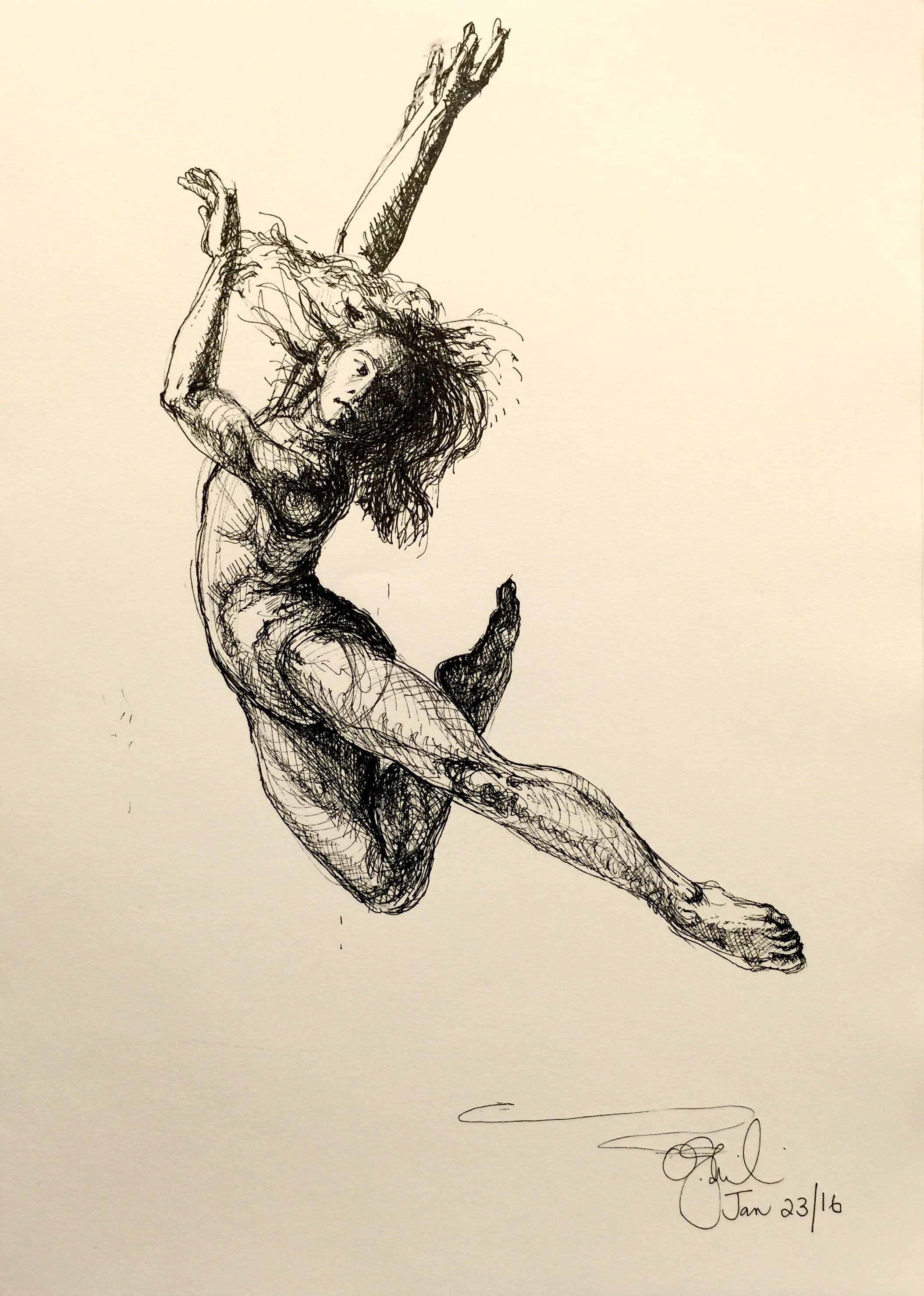 Pen and Ink Dancer Drawing