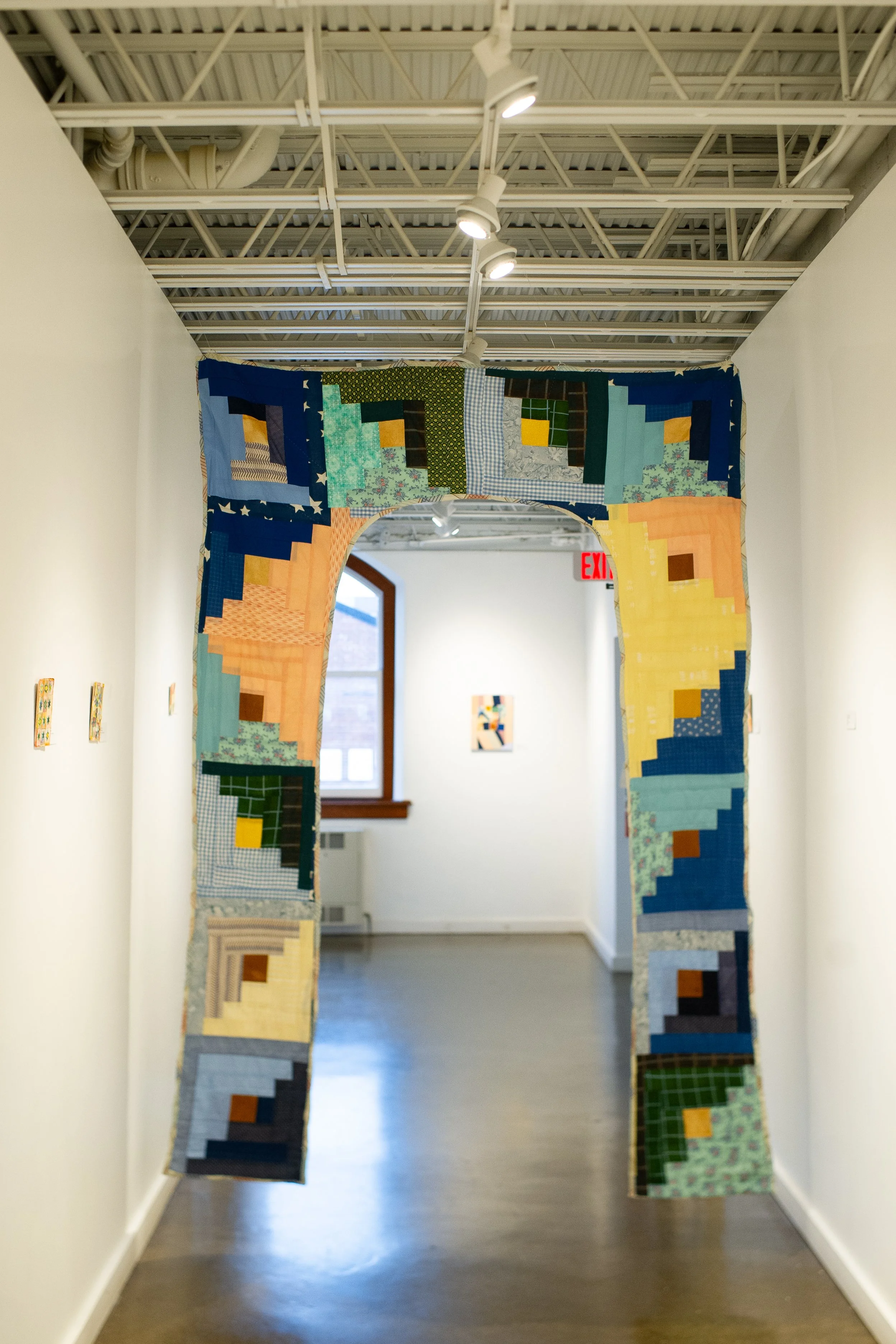 Pieced Portal quilt, approx 5.5’ x 8’ Installed at the Harrison Center, Indianapolis 2025