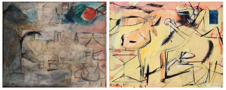 (L) Untitled, Zao Wou-Ki, 1949 / (R) Sail Cloth, Willem de Kooning, 1949 (Rights reserved)
