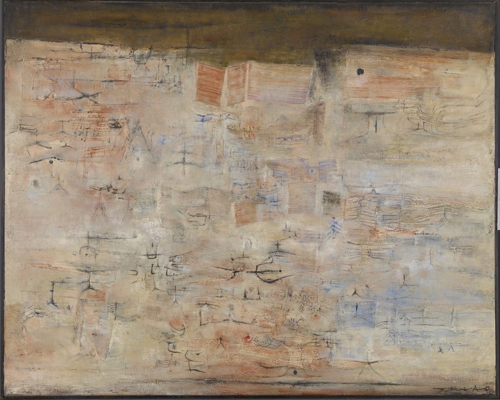 Fig. 1. Traces dans la ville (Tracks in the City), 1954. Oil on canvas, 51 15/16 x 64 in. (131.9 x 162.6 cm). Gift of The Honorable Sherwood Tarlow, 1993.016