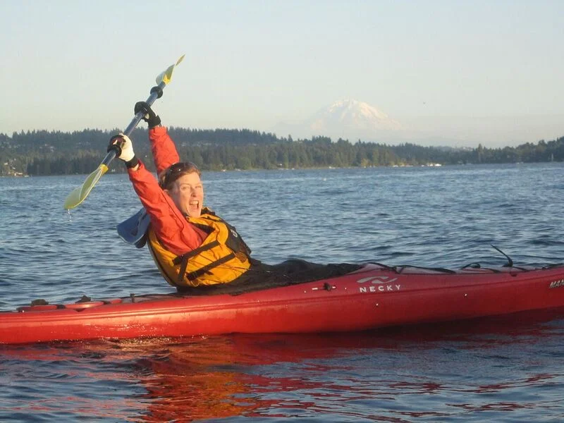 Kayaking With The Beautiful Mt. Rainier In The Background