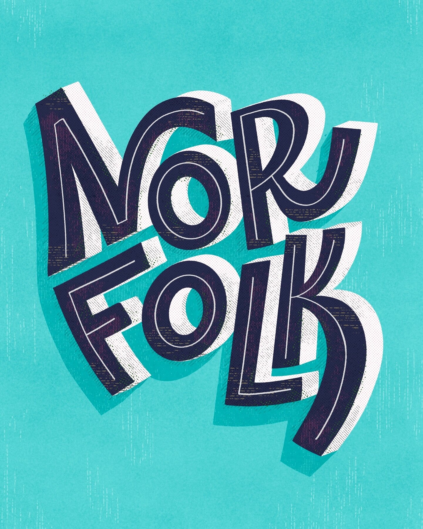 The second in the lettering series I&rsquo;ve been playing with. Norfolk! I&rsquo;m enjoying playing with color, but I&rsquo;m considering making stickers or postcards in black and white. What do you think?
