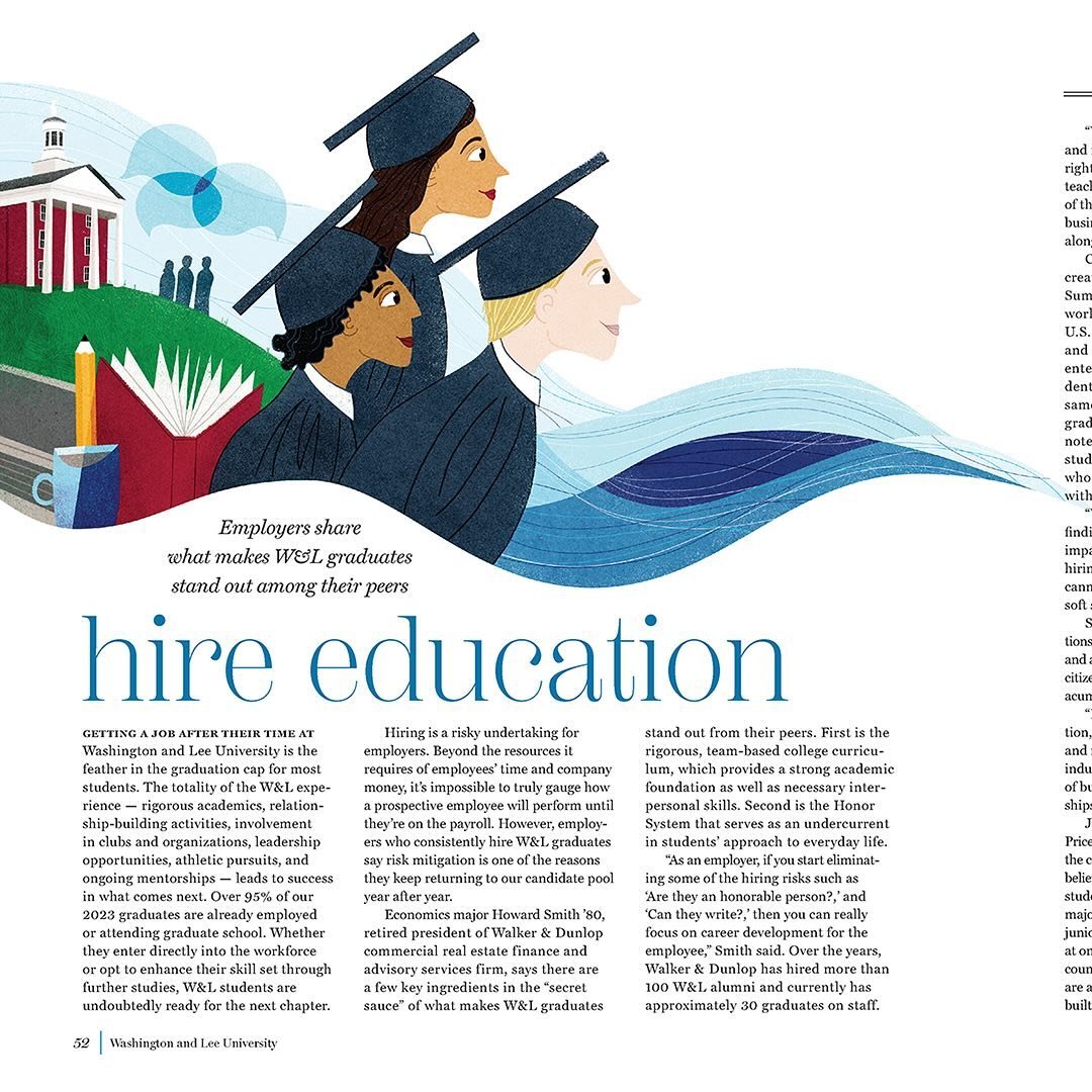 Client work: a series of editorial illustrations for Washington &amp; Lee&rsquo;s President&rsquo;s Report. 
.
Art Direction: Billy Chase